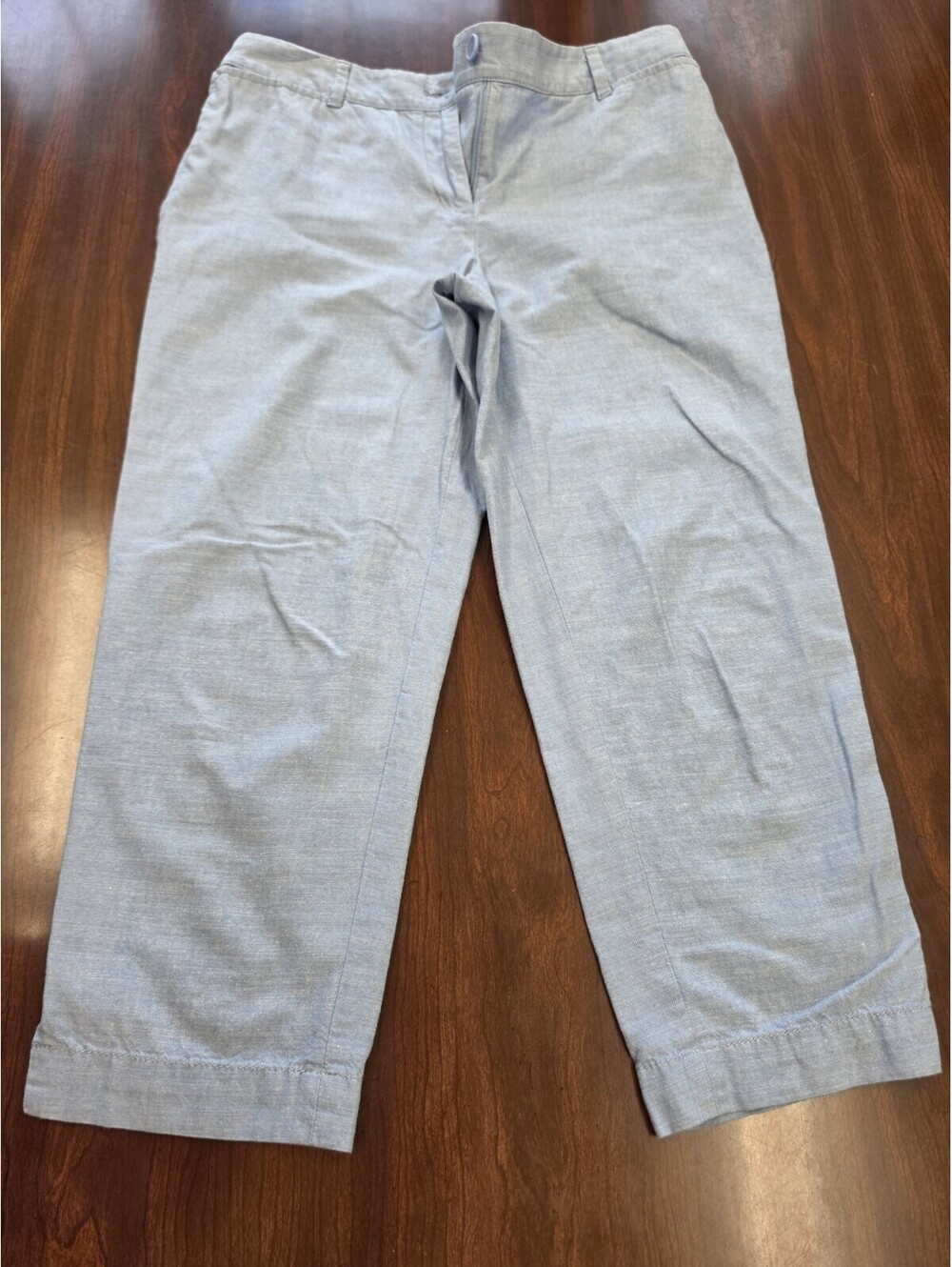 Talbots Womens 2P Perfect Crop Pant Light Blue 100% Cotton Cuffed Hem Clean Girl